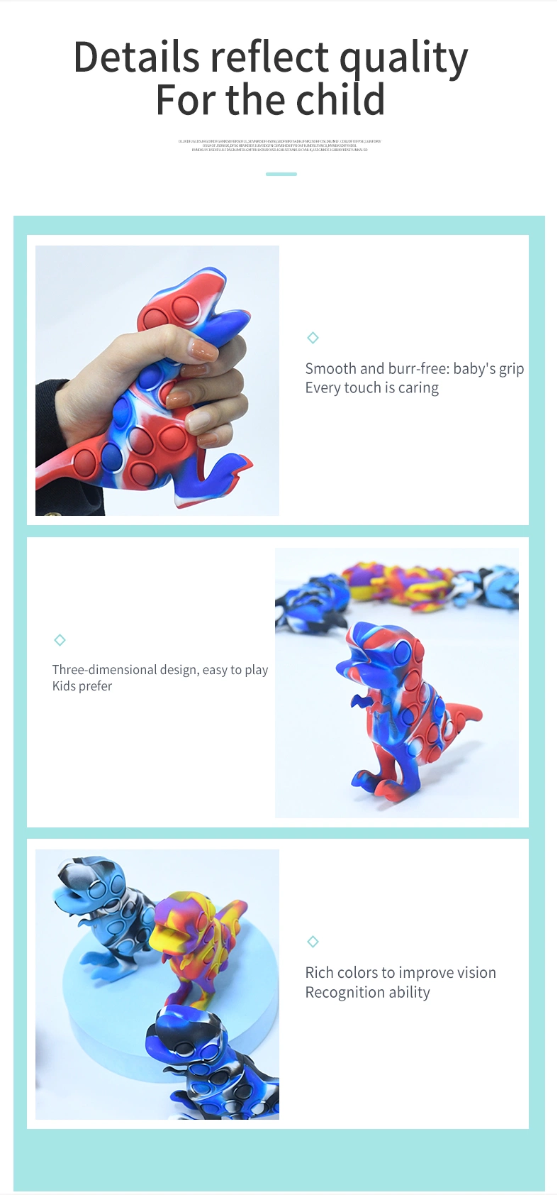 2022 New Little Dinosaur Cute Silicone Fidget Toy Sensory Push Bubble Autism Anti-Stress Pop It Silicone Toy